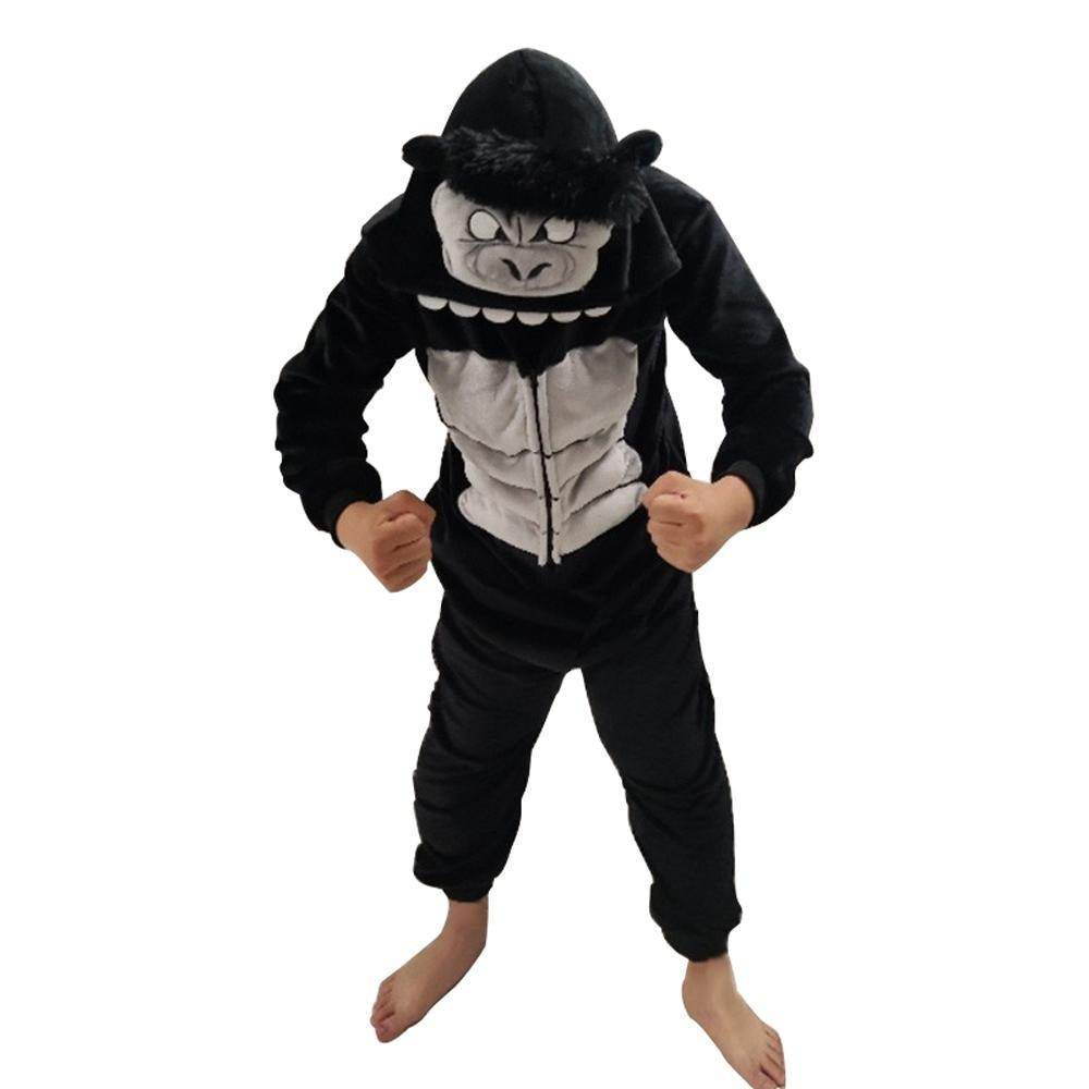 Black King Kong Costume Suit Cartoon Animal Kigurumi Flannel Onesie for Adults - zzcosplay