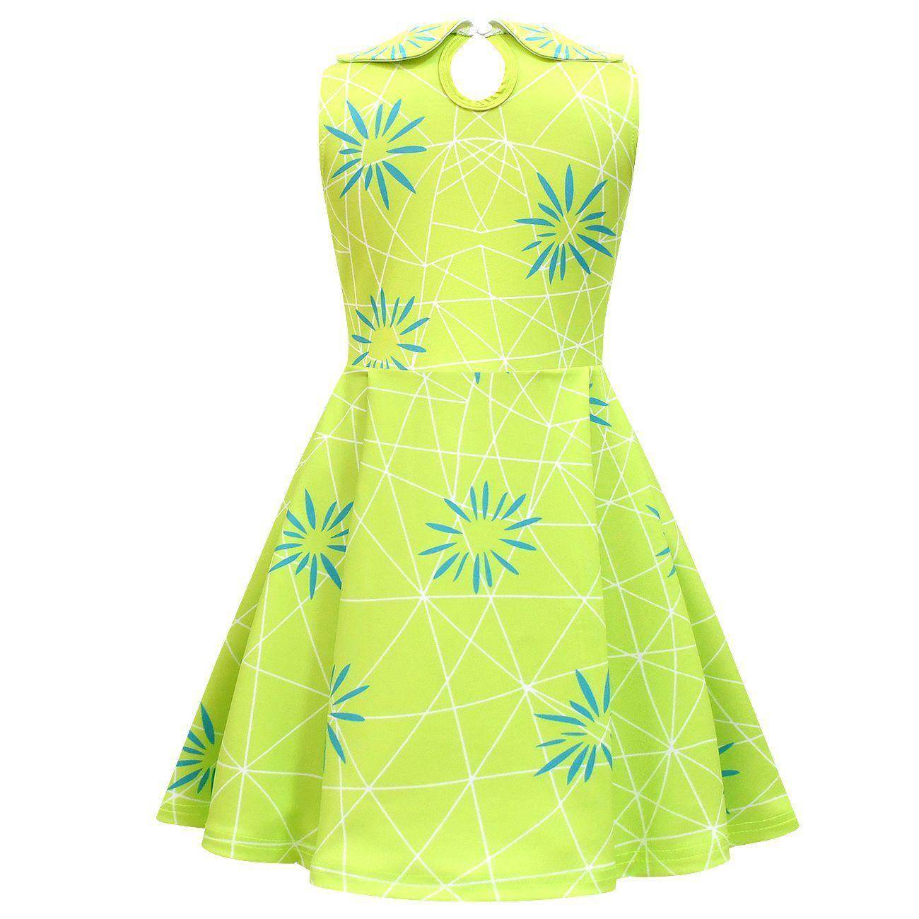 Inside Out Joy Costume Collared Dress for Girls Sleeveless Dress with Bag - zzcosplay