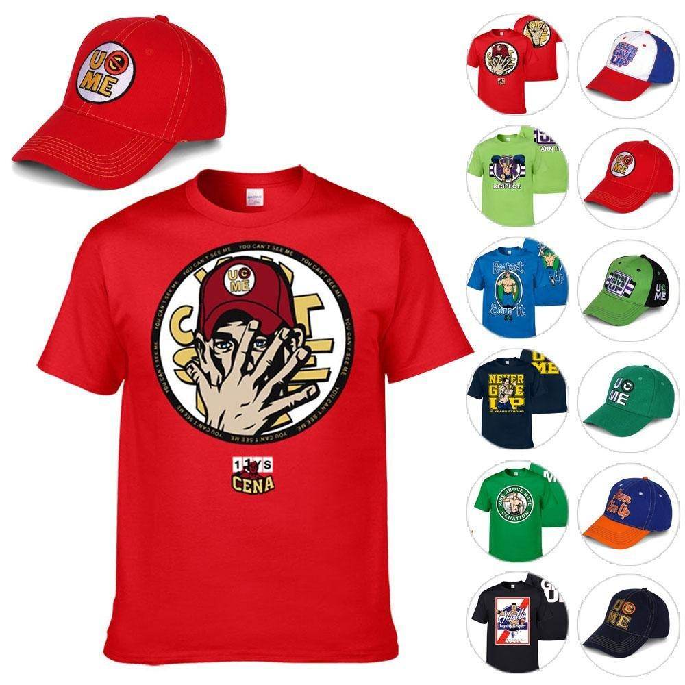 John Cena Costume Set With T-shirt Hat for Adult Kids Boys - zzcosplay