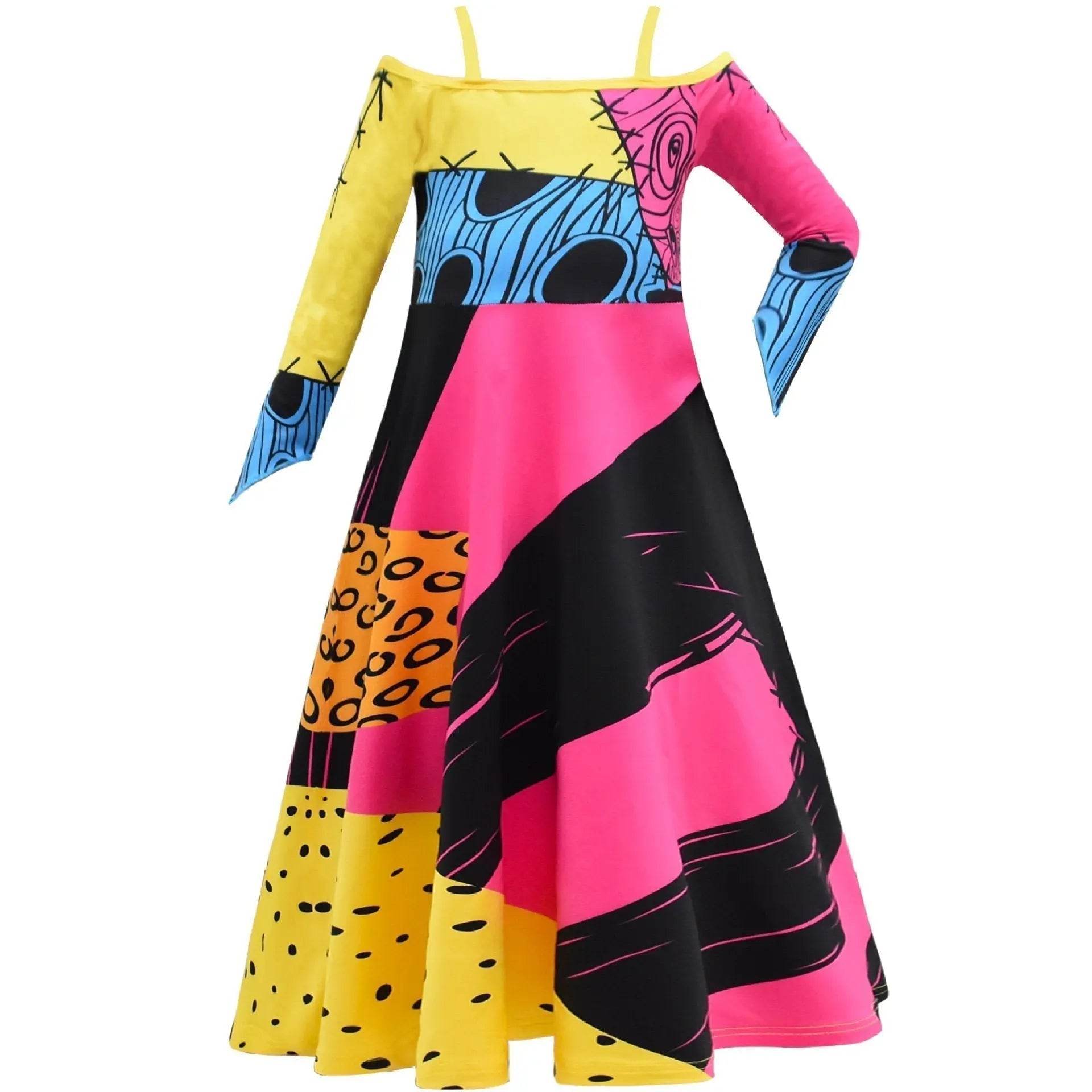 kids girl Sally Costume Party Dress The Nightmare Before Christmas Cosplay Halloween - zzcosplay