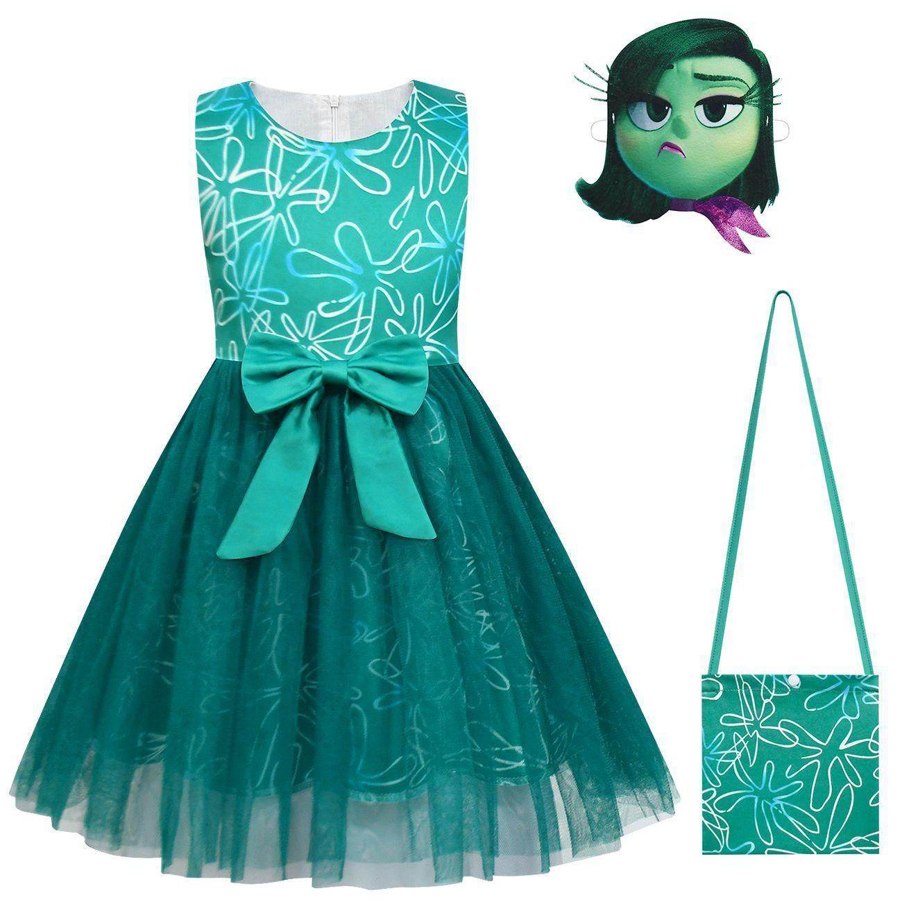 Kids' Inside Out Disgust Tutu Dress Cosplay Princess Gown with Bag and Mask - zzcosplay