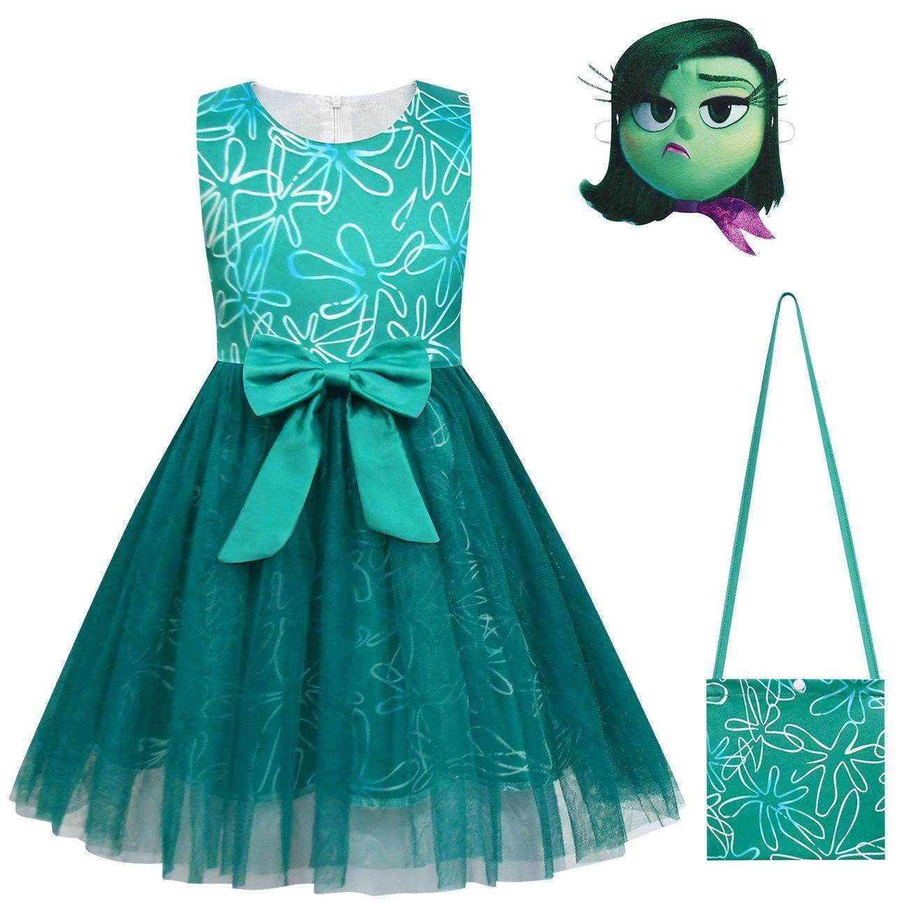 Kids' Inside Out Disgust Tutu Dress Cosplay Princess Gown with Bag and Mask - zzcosplay
