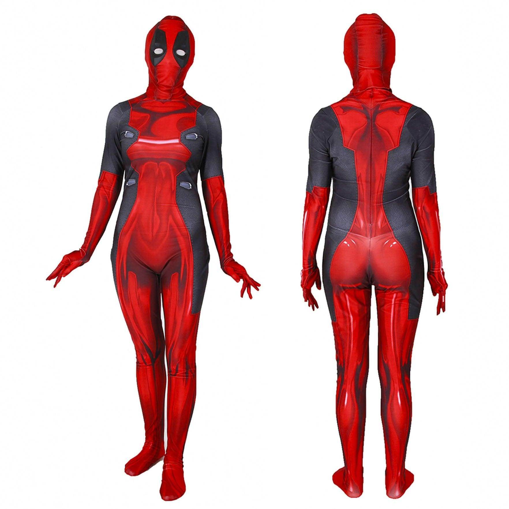 Lady and Men Kids Deadpool 3 Bodysuit Costume 2024 Deadpool Wolverine Red With Mask - zzcosplay