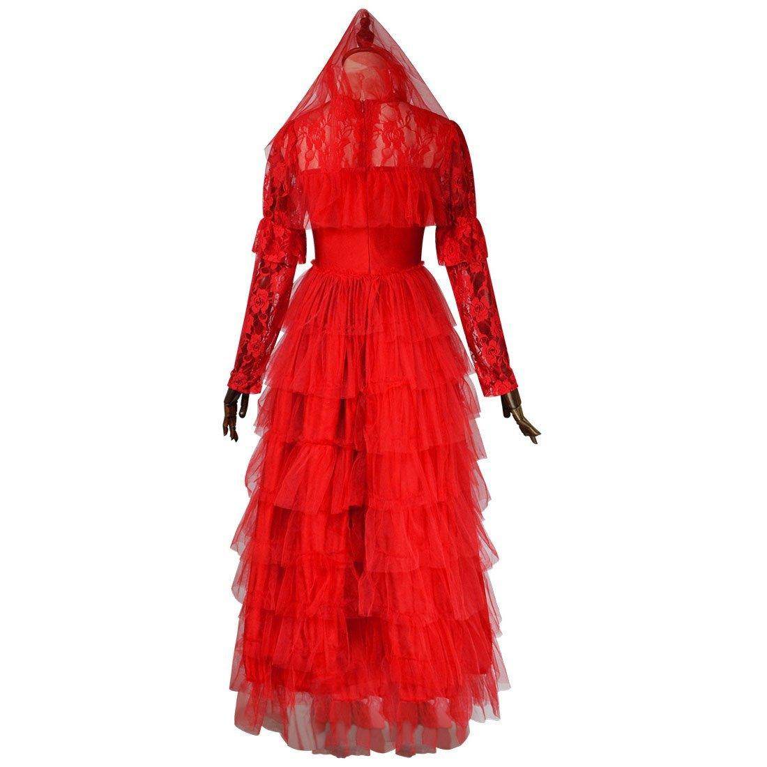 Lydia Deetz Wedding Red Dress Beetlejuice Costume For Women Halloween - zzcosplay