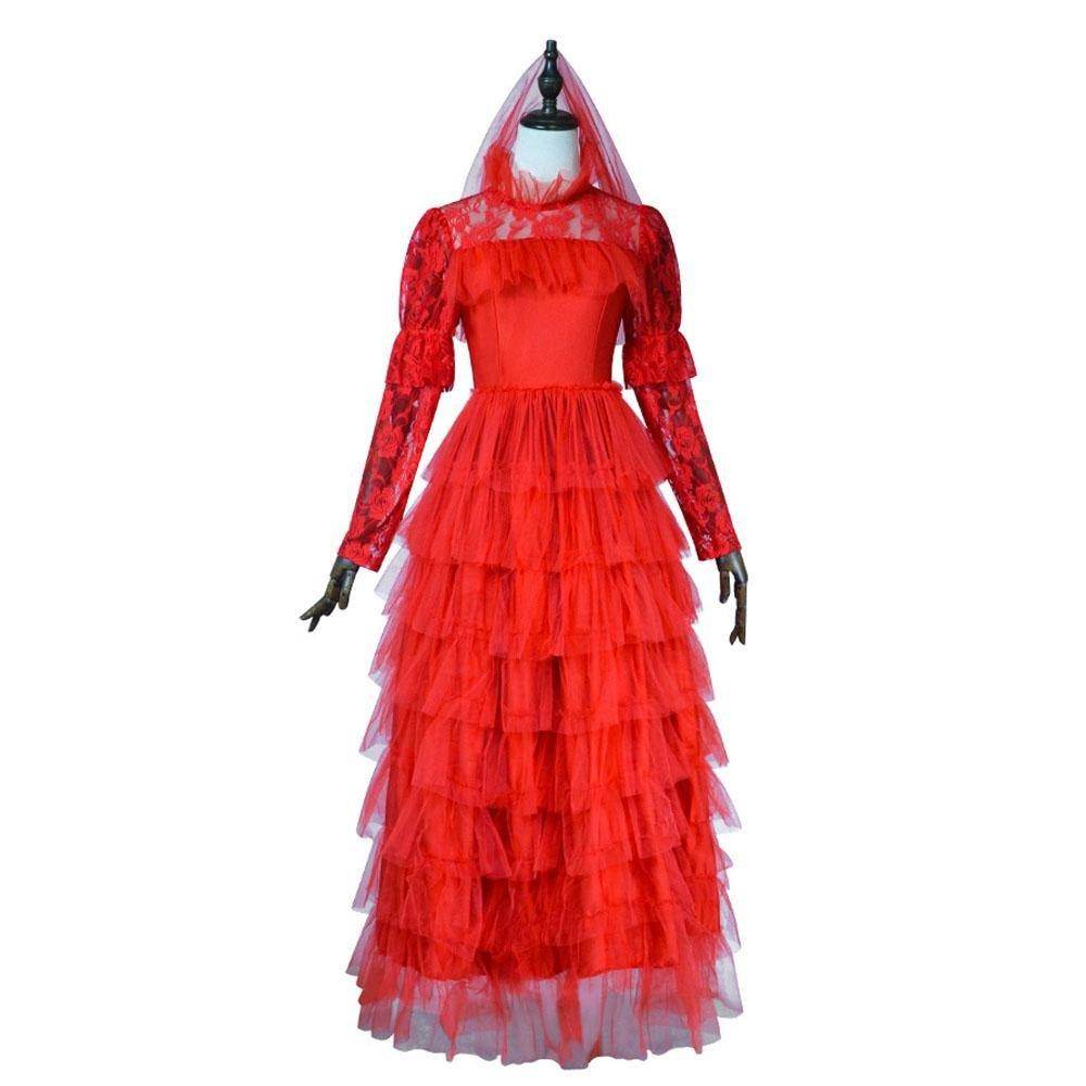 Lydia Deetz Wedding Red Dress Beetlejuice Costume For Women Halloween - zzcosplay