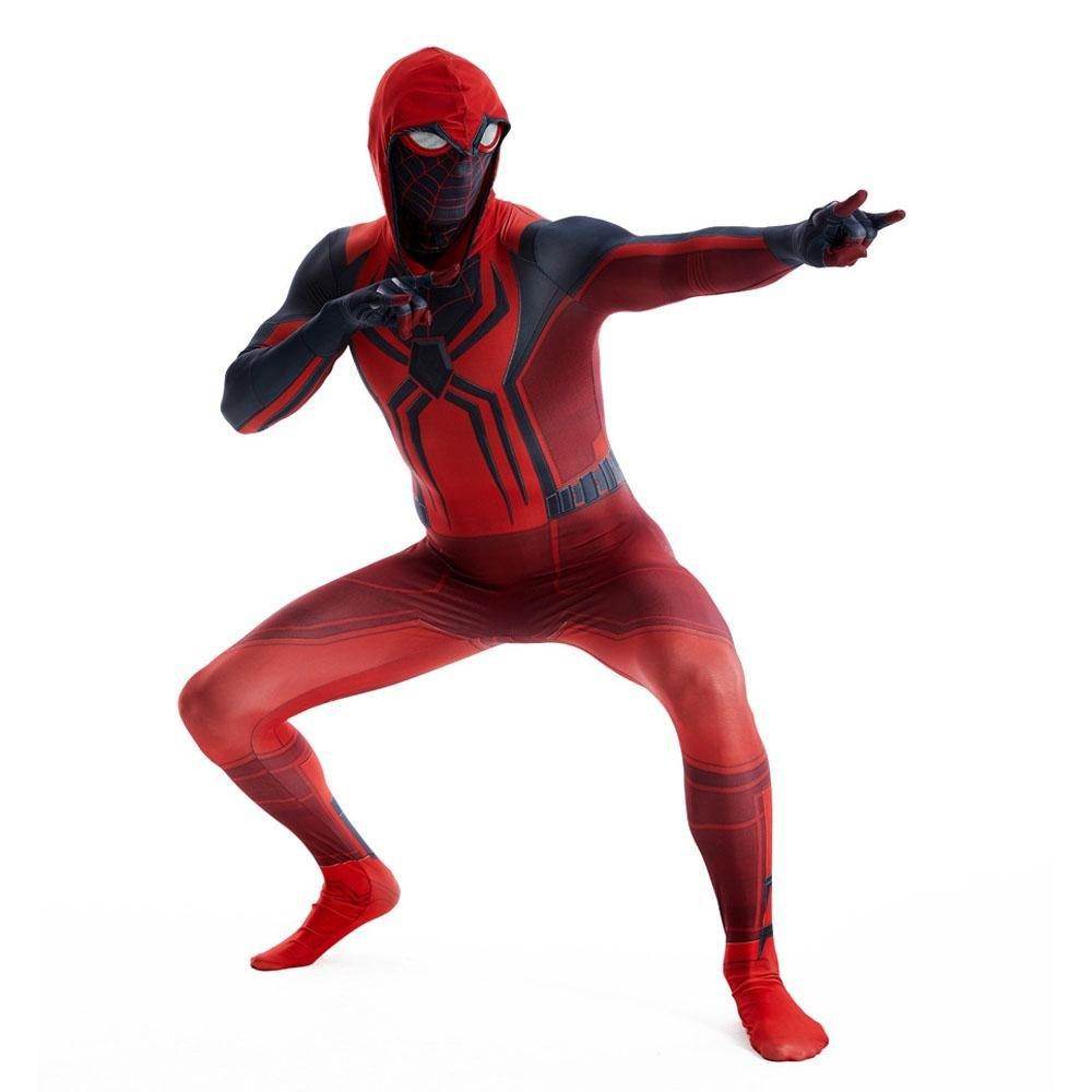 Miles Morales Crimson Cowl Spider Man Costume Red Cape Halloween Cosplay for Kids and Adults - zzcosplay