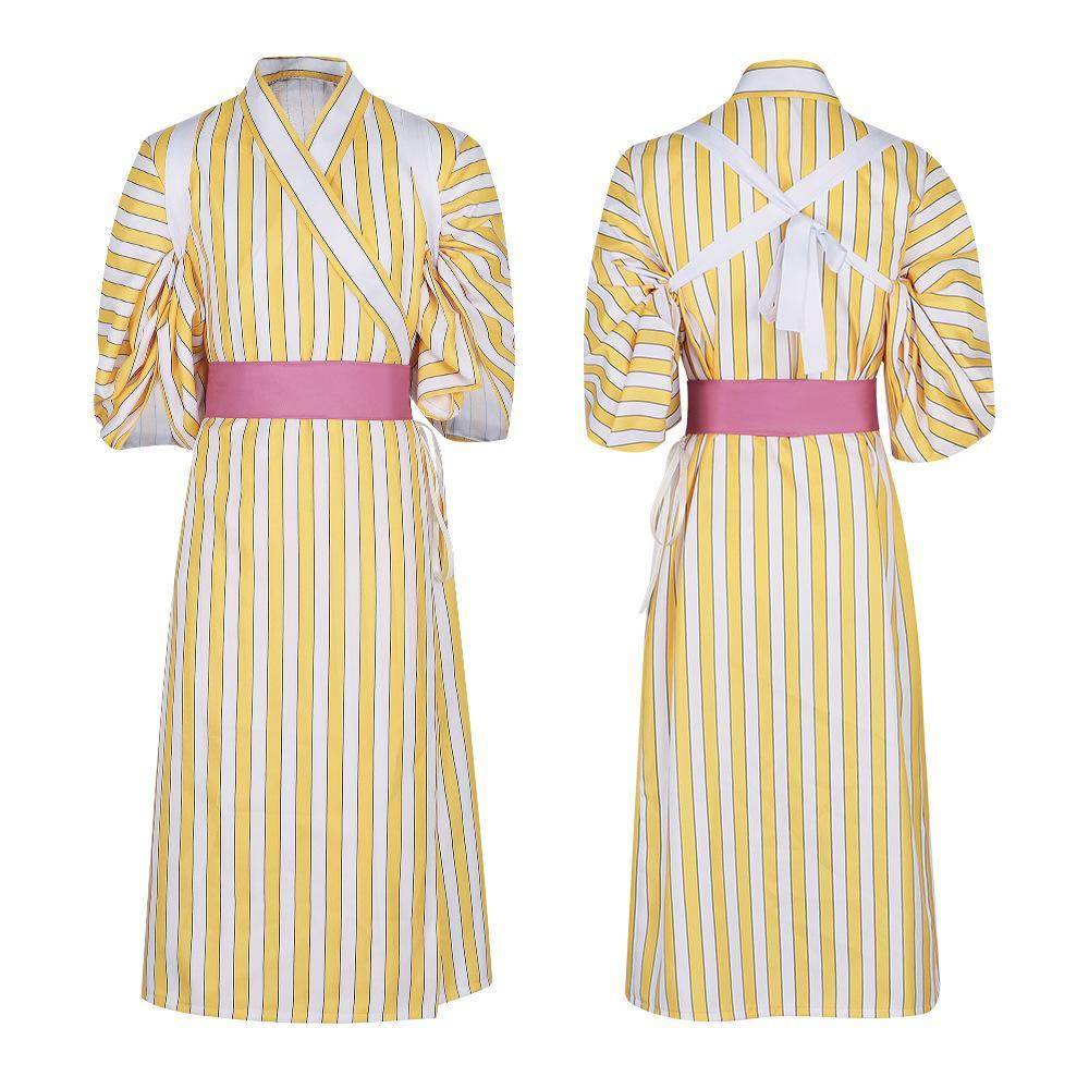 One Piece Wano Country Sanji Yellow striped kimono Costume Party Carnival Cosplay Full Set - zzcosplay