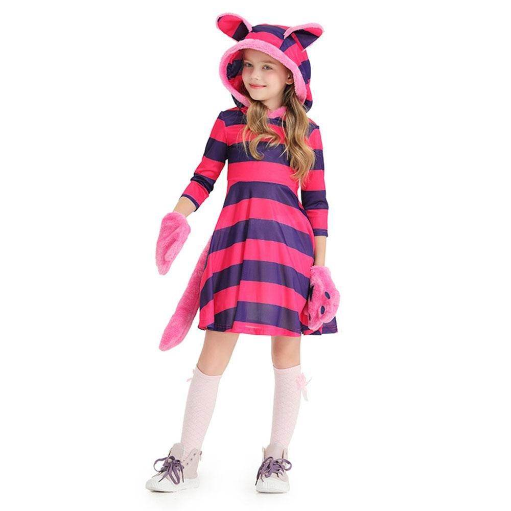 Purple Striped The Cheshire Cat Dress Halloween Outfits Carnival Cosplay Costume For Kids - zzcosplay