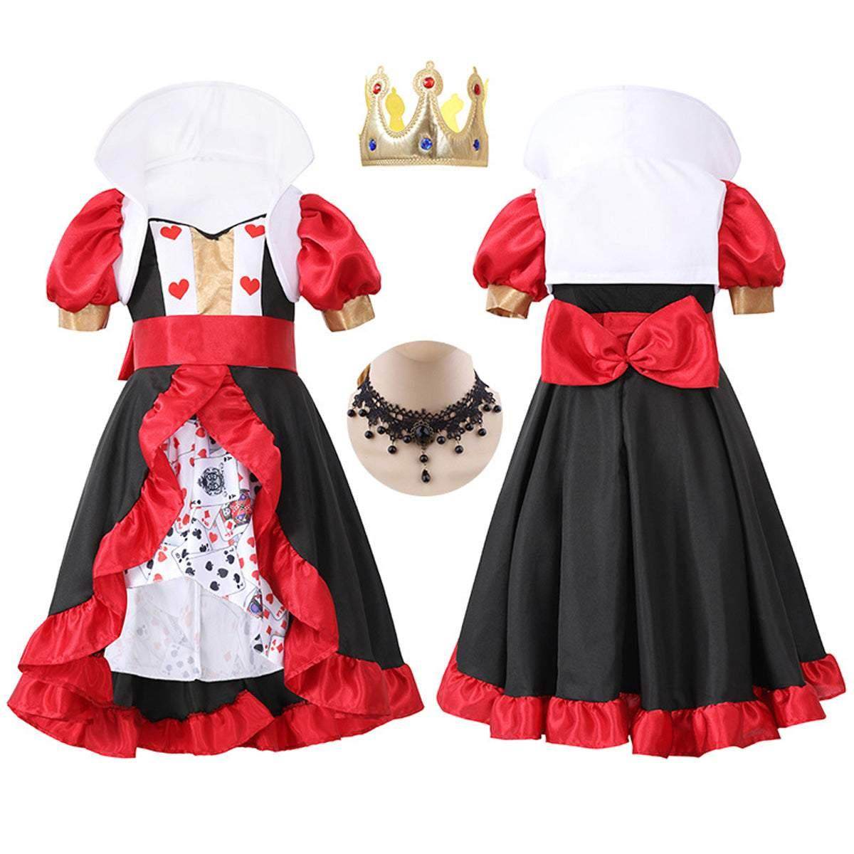 Queen of Hearts Costume Outfits Halloween Carnival Suit Cosplay For Kids - zzcosplay