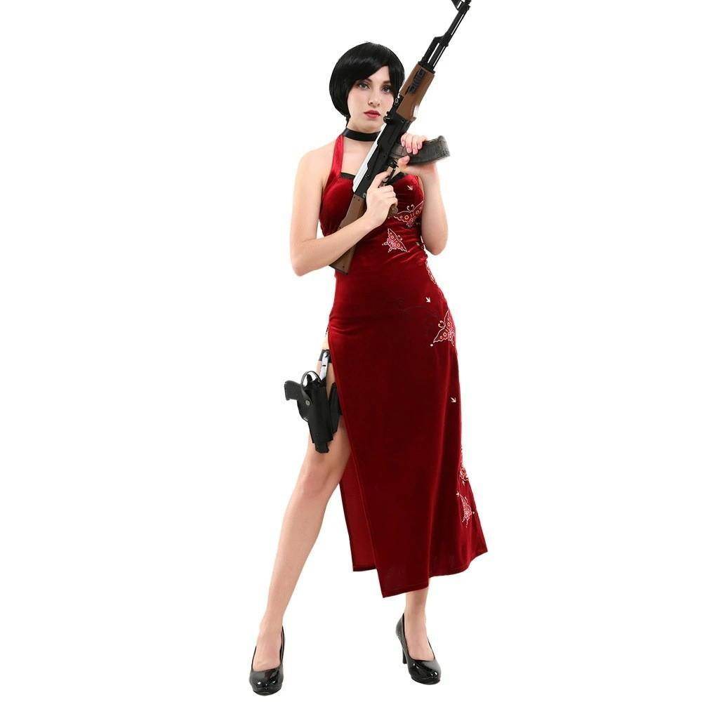 Resident Evil Ada Wong Lunar Costue Sleeveless cheongsam Slit Long Skirt - zzcosplay