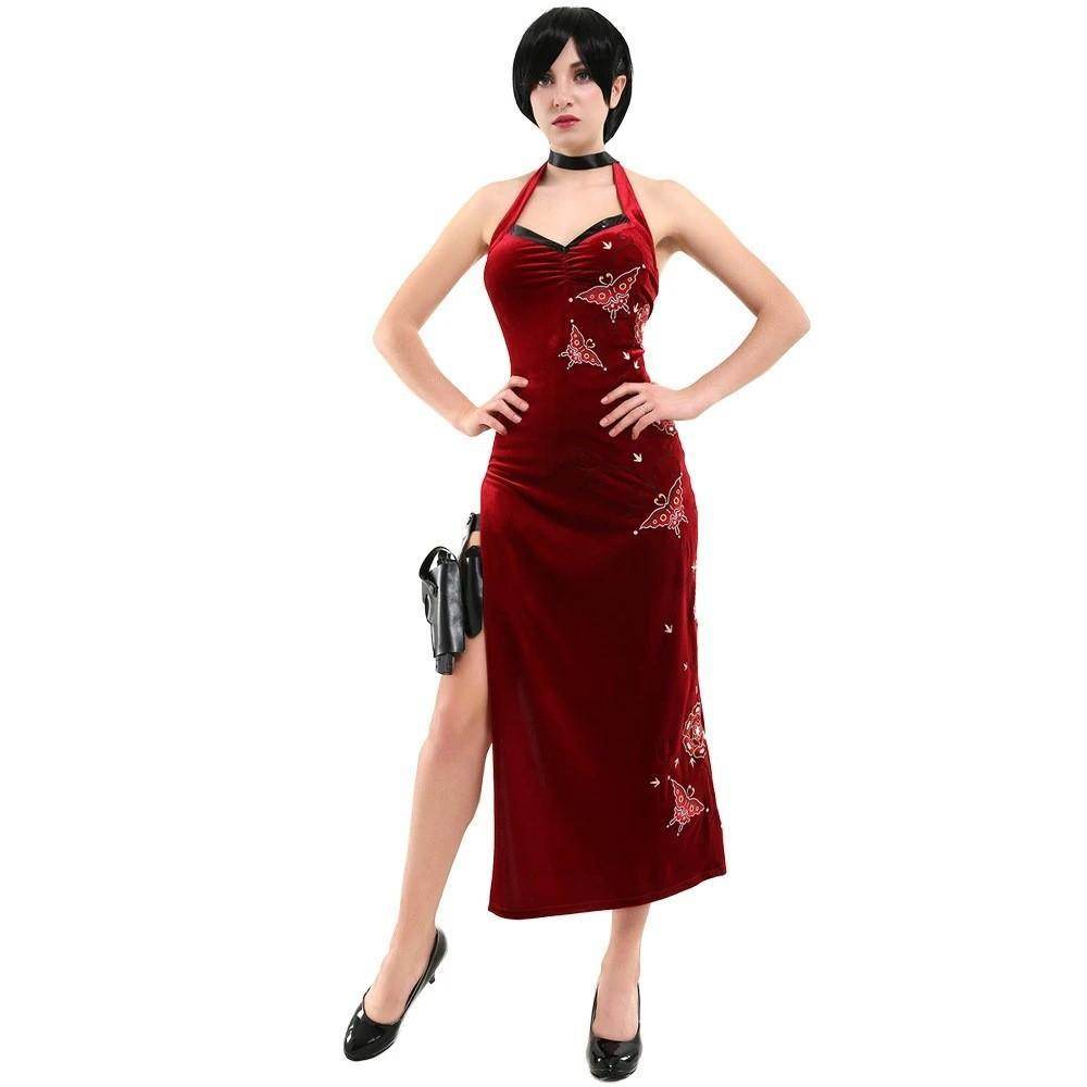 Resident Evil Ada Wong Lunar Costue Sleeveless cheongsam Slit Long Skirt - zzcosplay