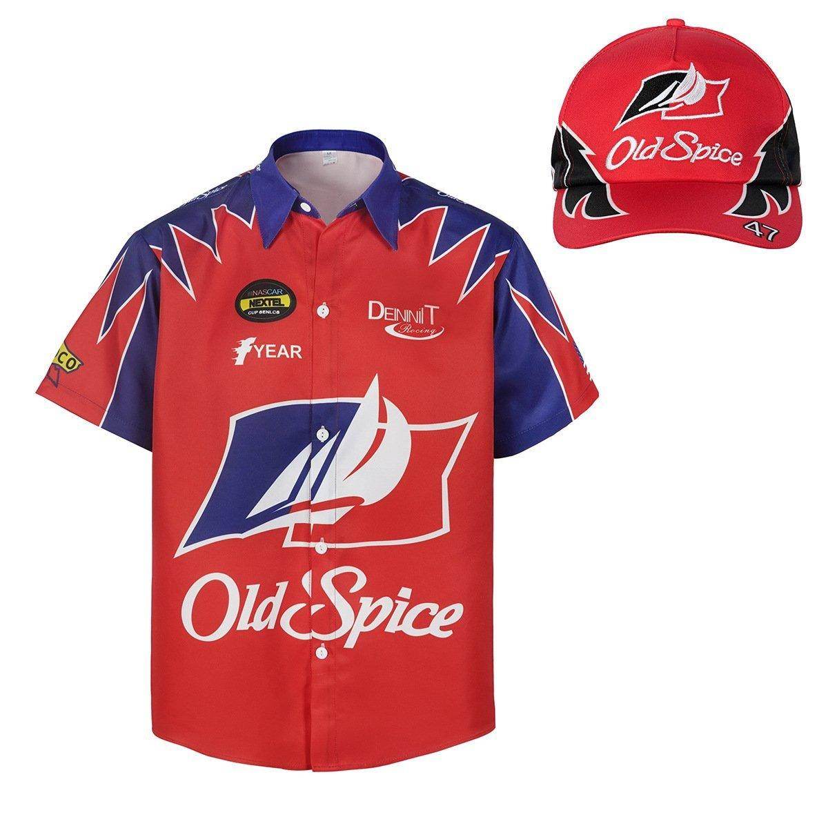 Talladega Nights Ricky Bobby Racing Shirt and Hat Set Men's Short Sleeve Casual Costume - zzcosplay