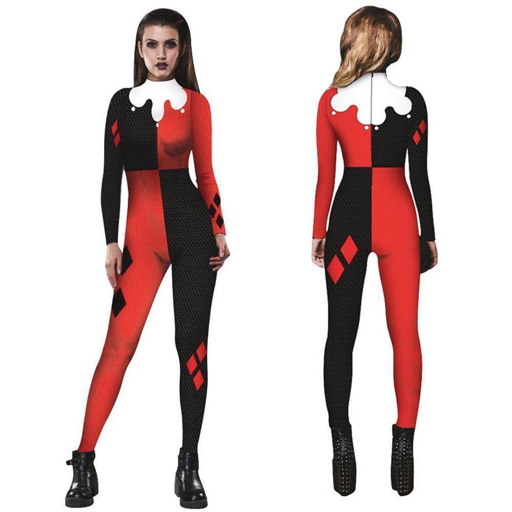 Women Adult Halloween Digital Printed Clown Costume Jumpsuit - zzcosplay